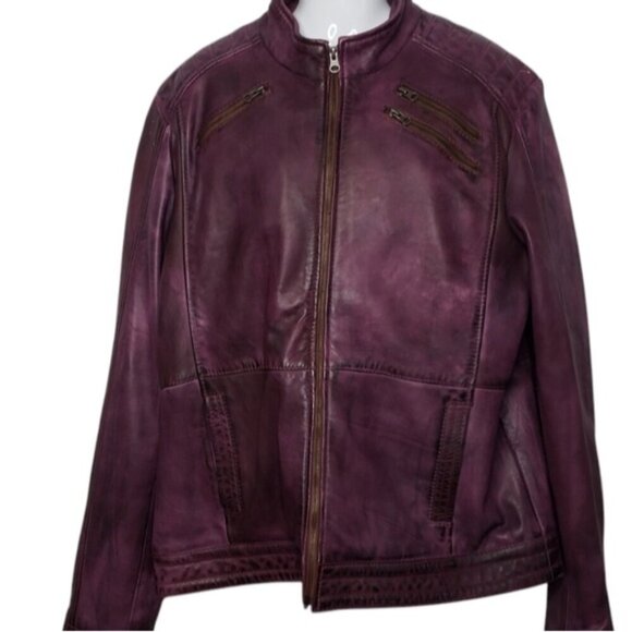 Pelle Lambskin Leather Jacket Coat Purple Wine Men's 4XL Moto - Picture 15 of 15